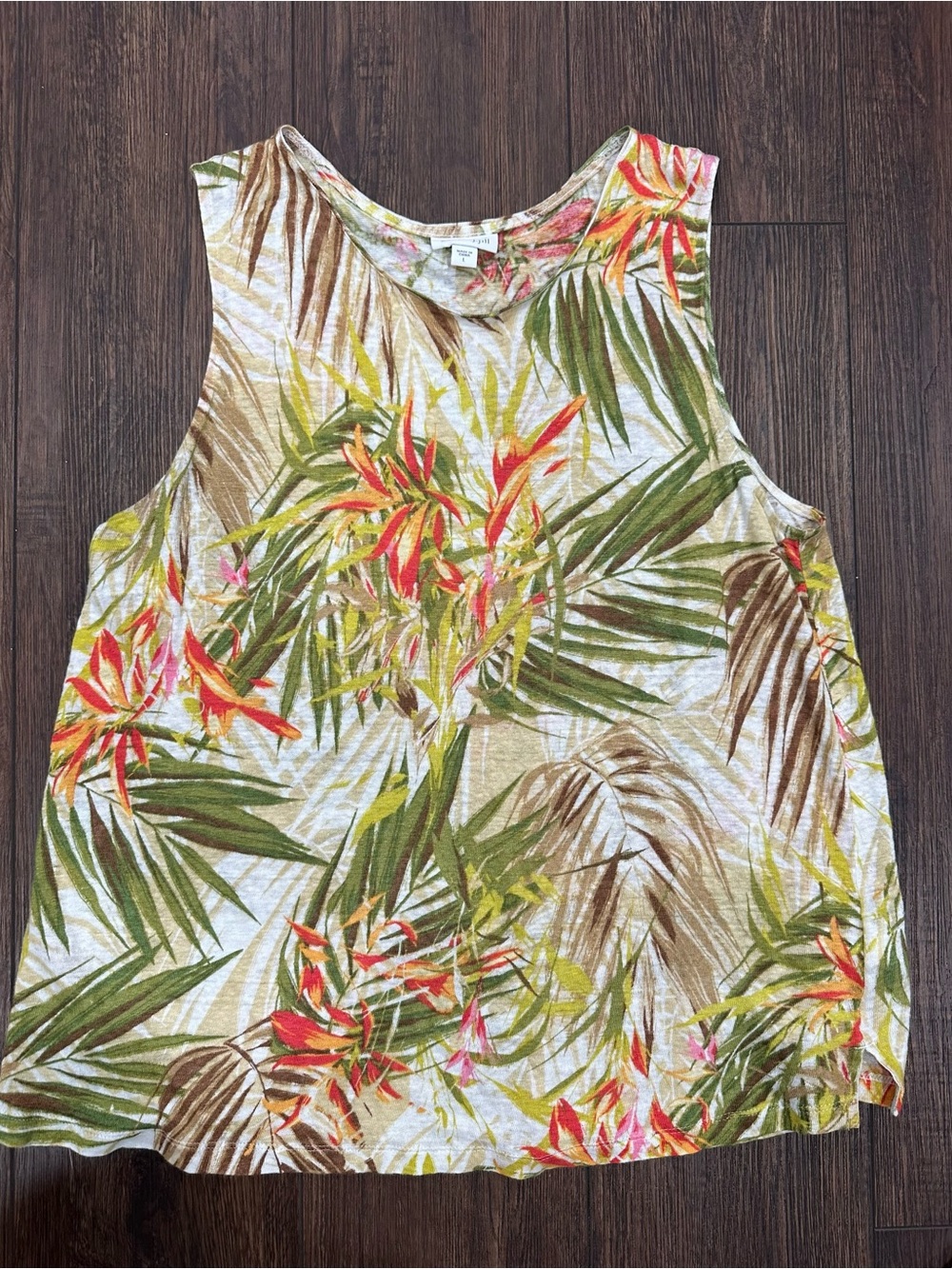 J. Jill Tropical Linen-Blend Scoop Neck Top in Green, Red, Yellow - Picture 2 of 4